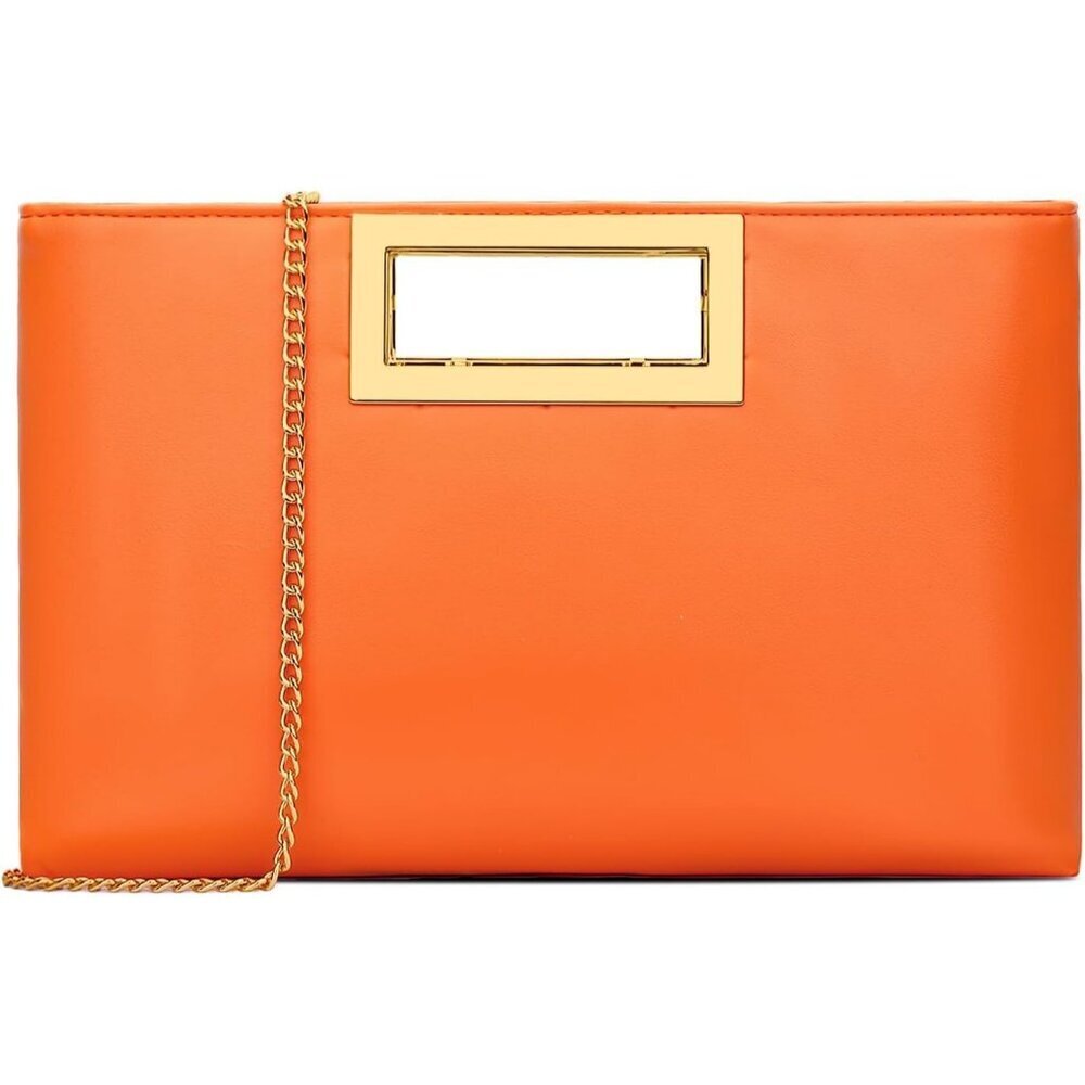 Women’s Orange Leather Imported Magnetic Evening Purse Hand Bags
